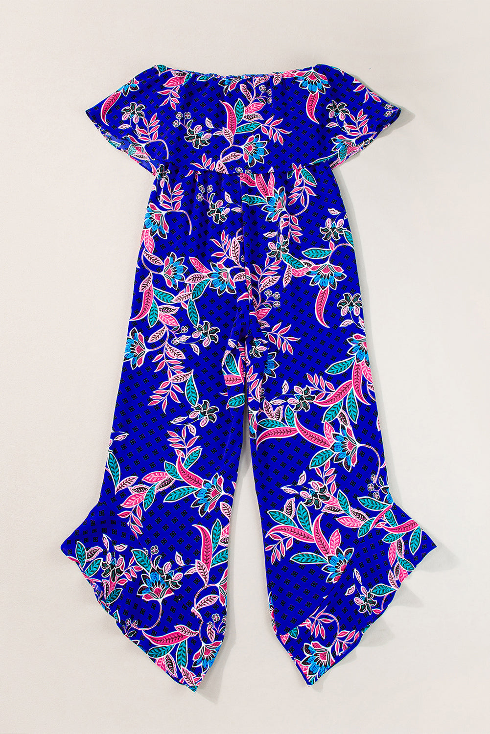 Tropical Print Strapless Ruffle Jumpsuit - ThingsWeUseAndLove 