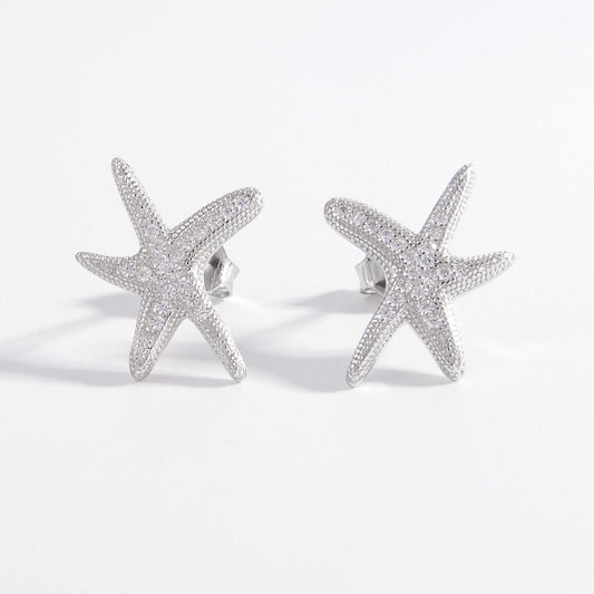 925 Sterling Silver Inlaid Zircon Starfish Earrings - ThingsWeUseAndLove 