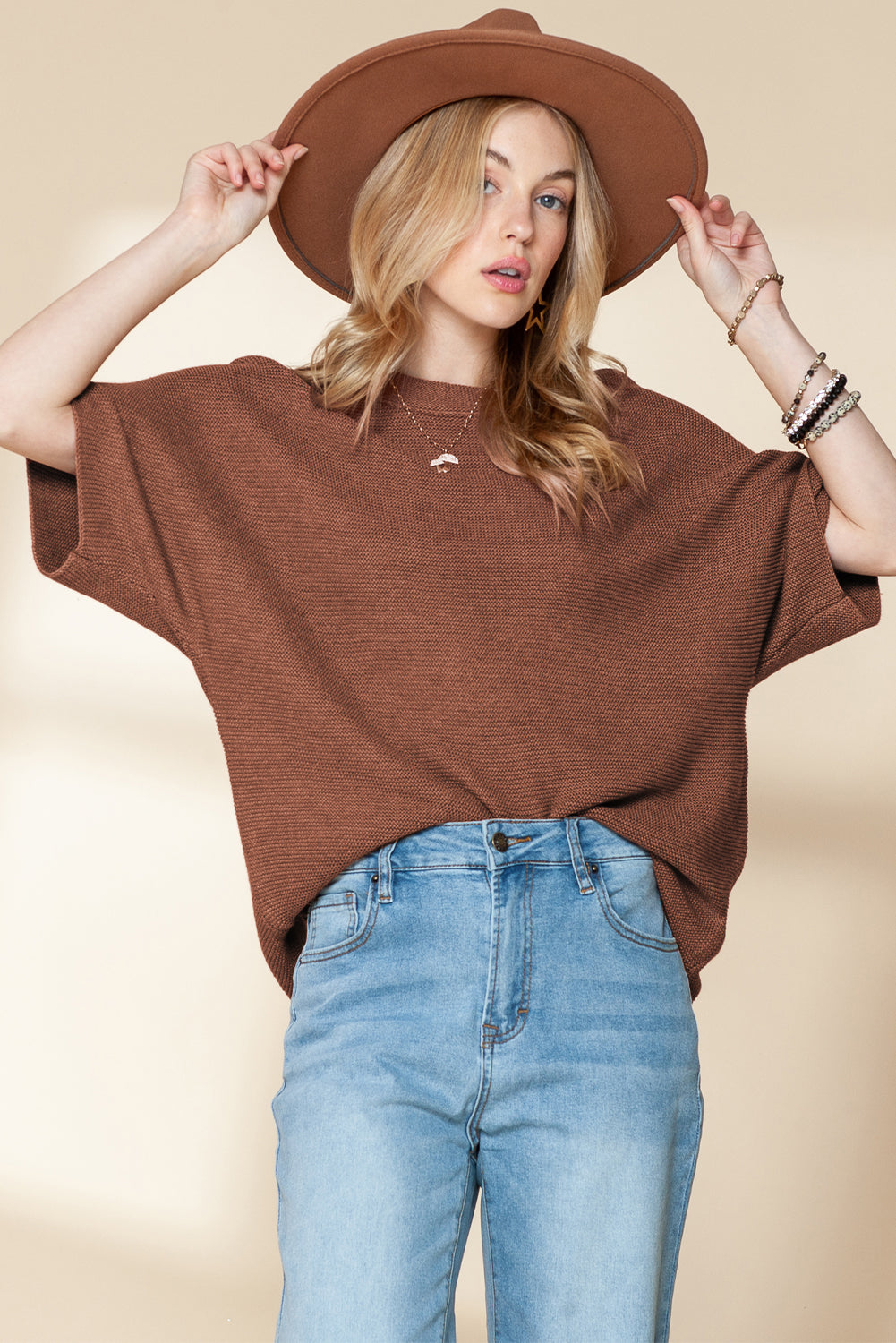 Mock Neck Short Batwing Sleeve Sweater - ThingsWeUseAndLove 