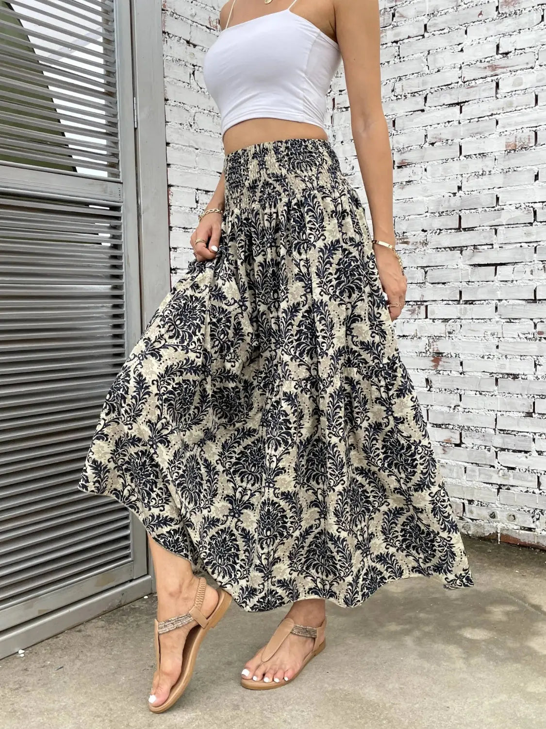 Printed Elastic Waist Maxi Skirt - ThingsWeUseAndLove 