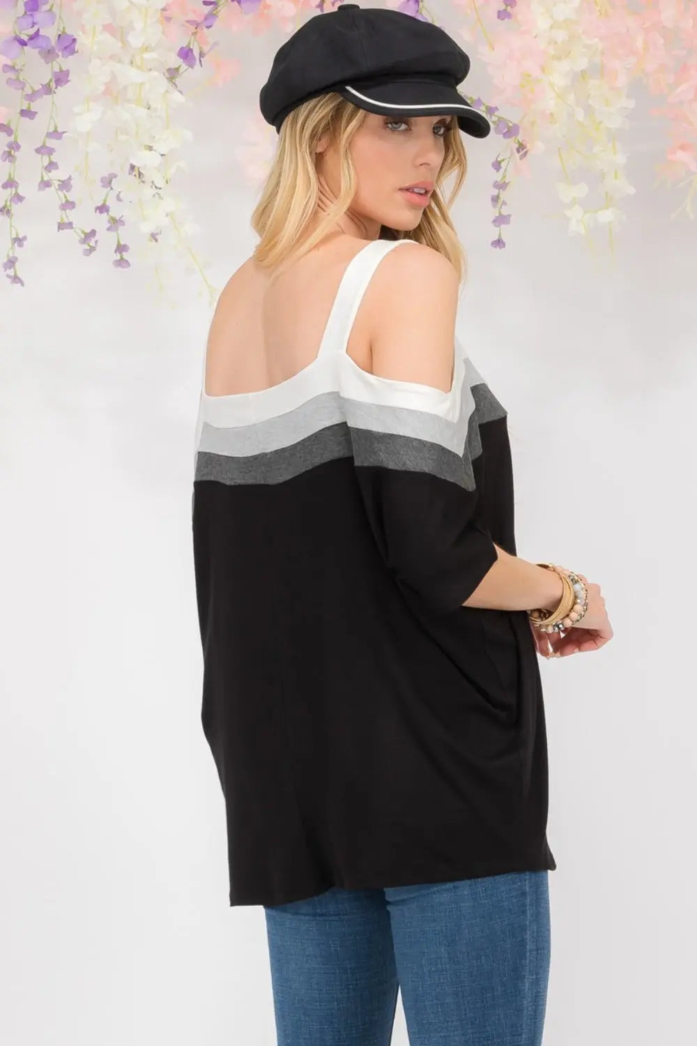 Lux Size-Inclusive Striped Cold Shoulder Top - ThingsWeUseAndLove 