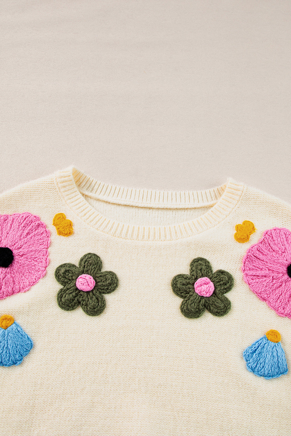 Light Blue Flower Pattern Ribbed Edge Sweater - ThingsWeUseAndLove 