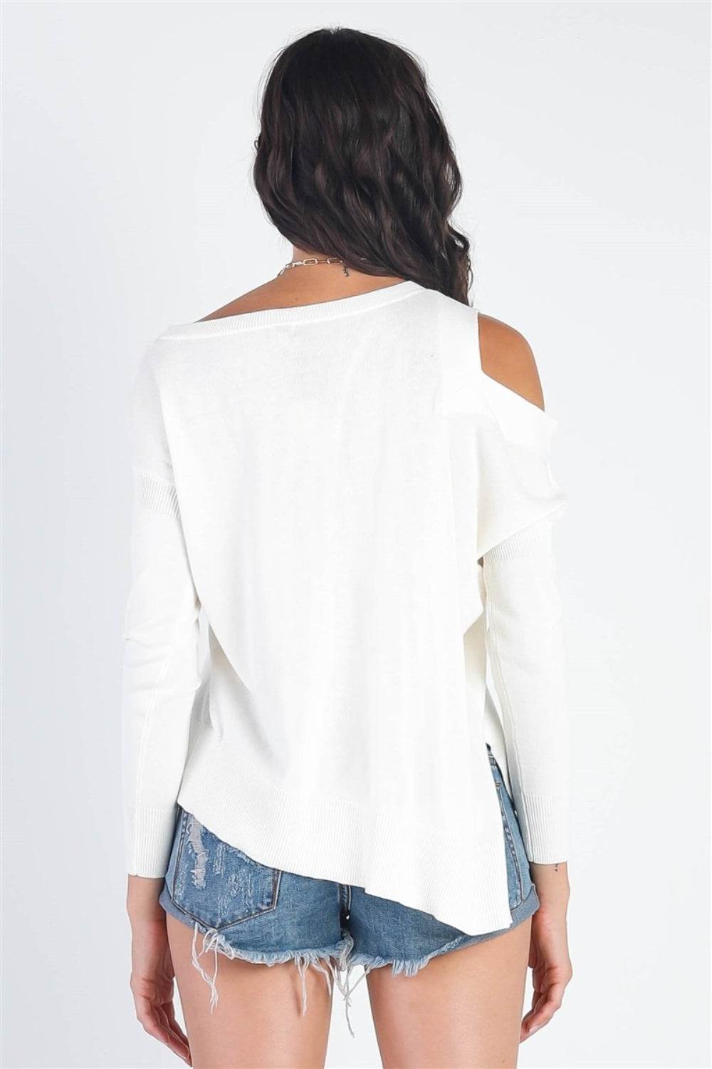 Long-Sleeve Cold Shoulder Knit Top - ThingsWeUseAndLove 