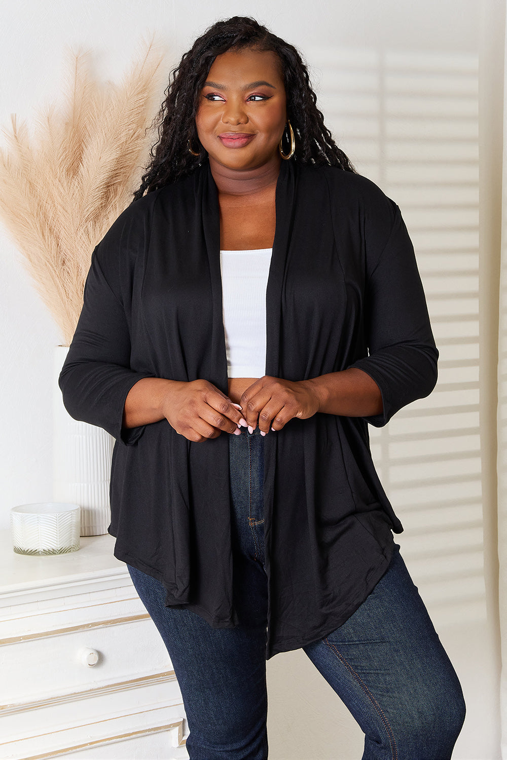 Black Open Front Cardigan - ThingsWeUseAndLove