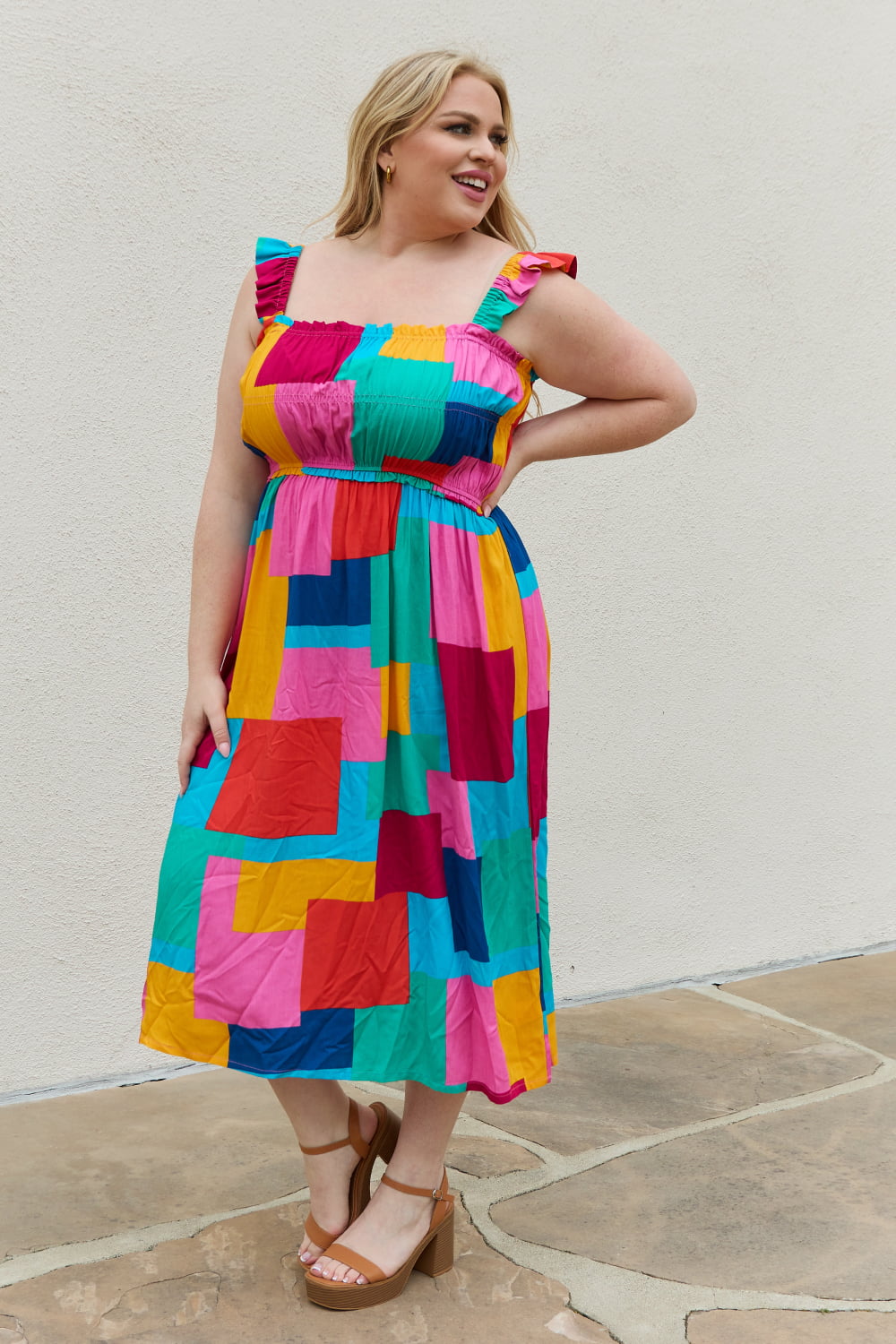 Multicolored Square Print Summer Dress - ThingsWeUseAndLove 