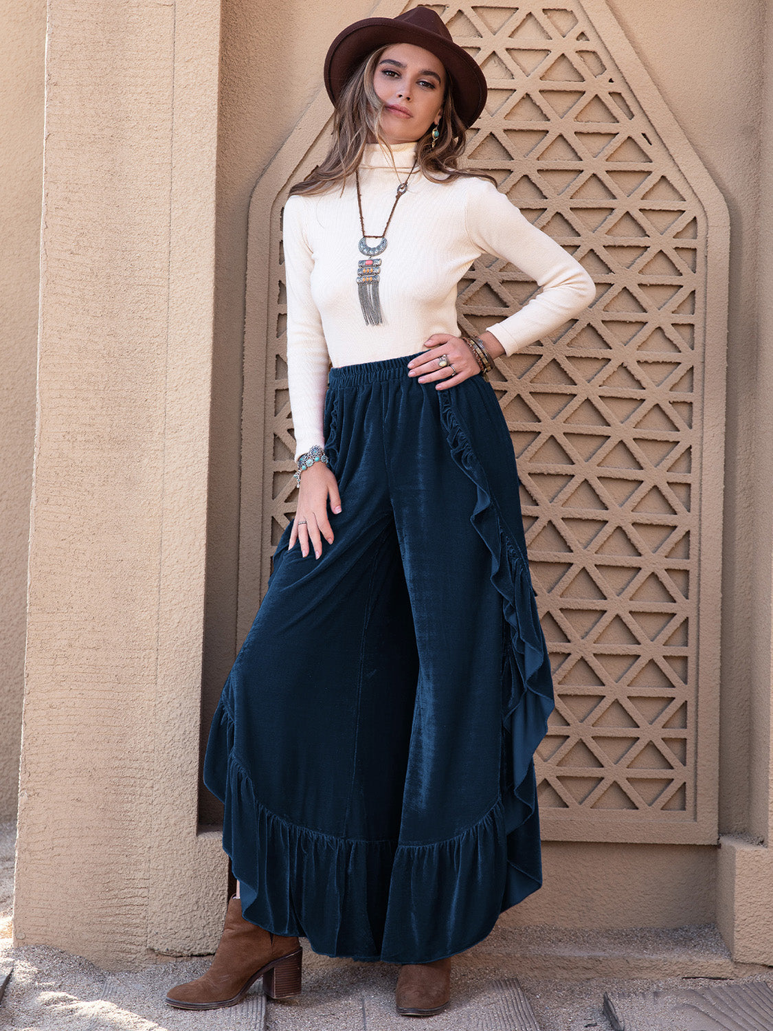 Lupe Slit Ruffled Wide Leg Pants - ThingsWeUseAndLove 