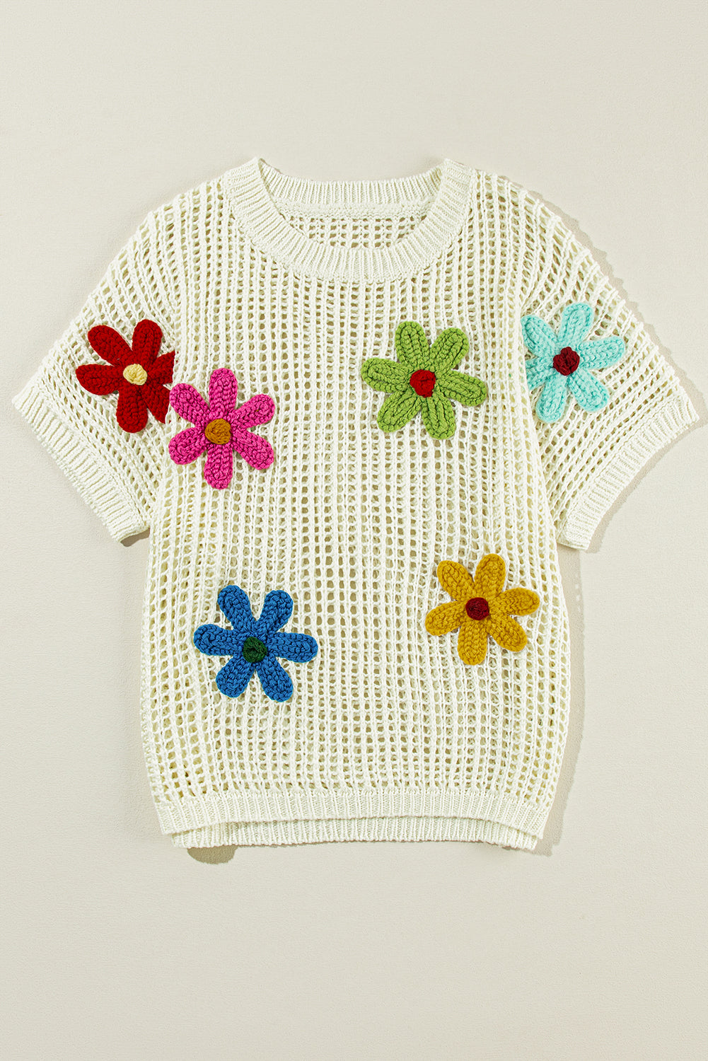 White Crochet Flower Hollow-out Sweater T Shirt - ThingsWeUseAndLove 