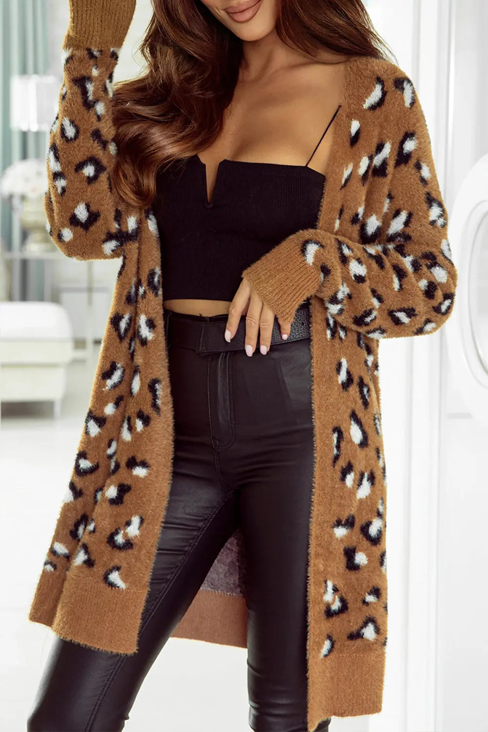 Leopard Open Front Long Sleeve Cardigan - ThingsWeUseAndLove Leopard-3XL