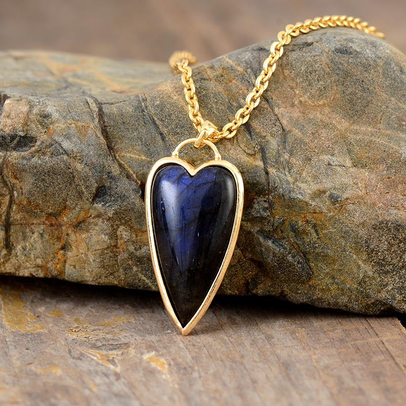 Copper Labradorite Heart Shape Necklace - ThingsWeUseAndLove Gold-One-Size