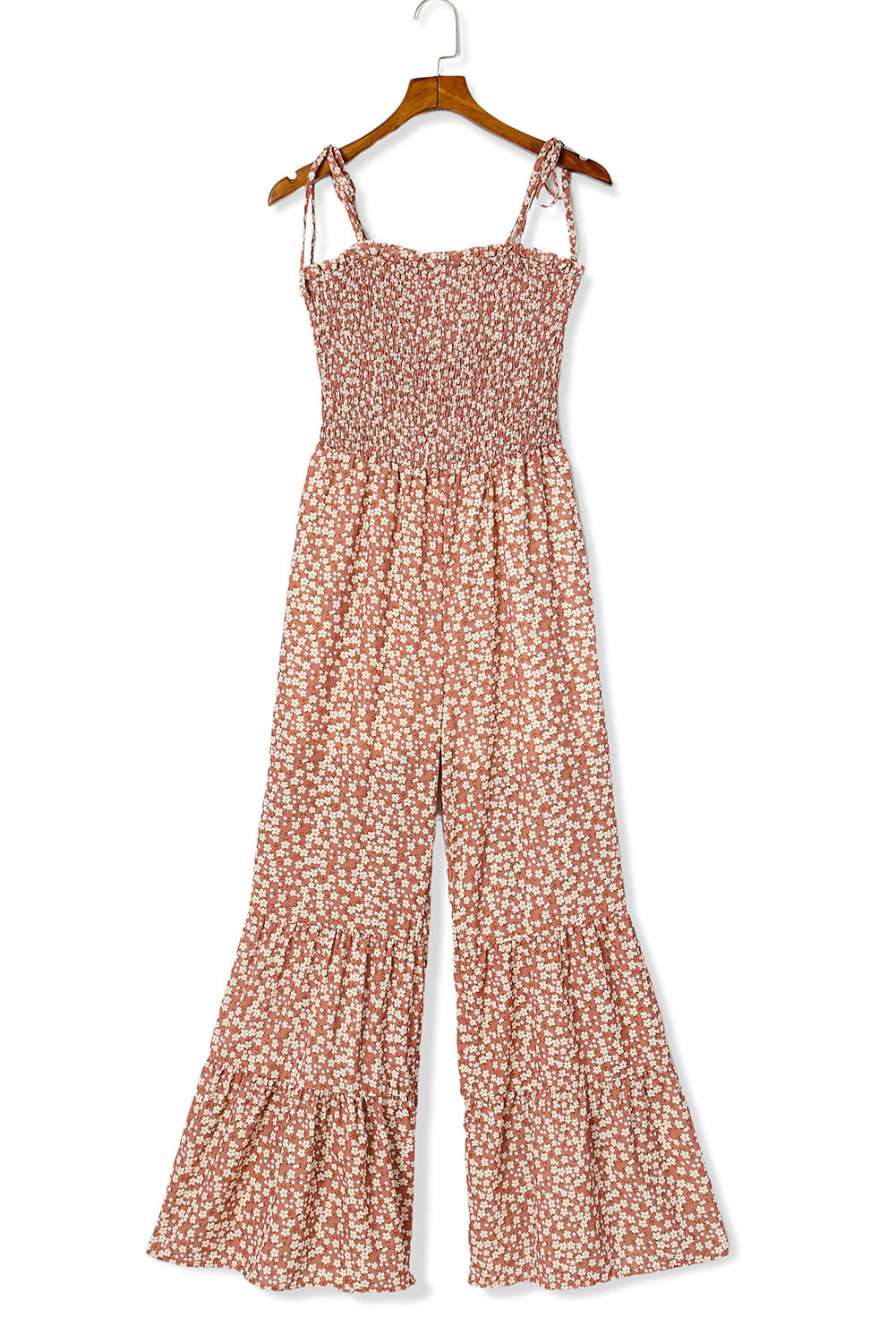 Floral Thin Straps Smocked Bodice Wide Leg Jumpsuit - ThingsWeUseAndLove 