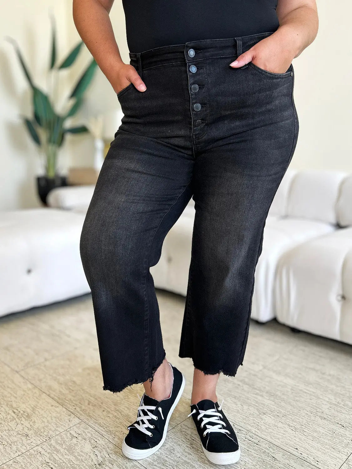 Anina Judy Blue Size Inclusive High Waist Button Fly Jeans - ThingsWeUseAndLove Black-24W