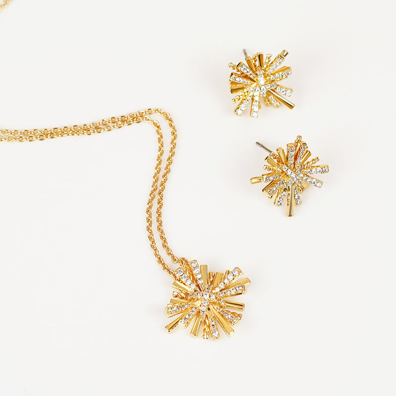 Starburst Gold-Plated Earrings and Necklace Set - ThingsWeUseAndLove 