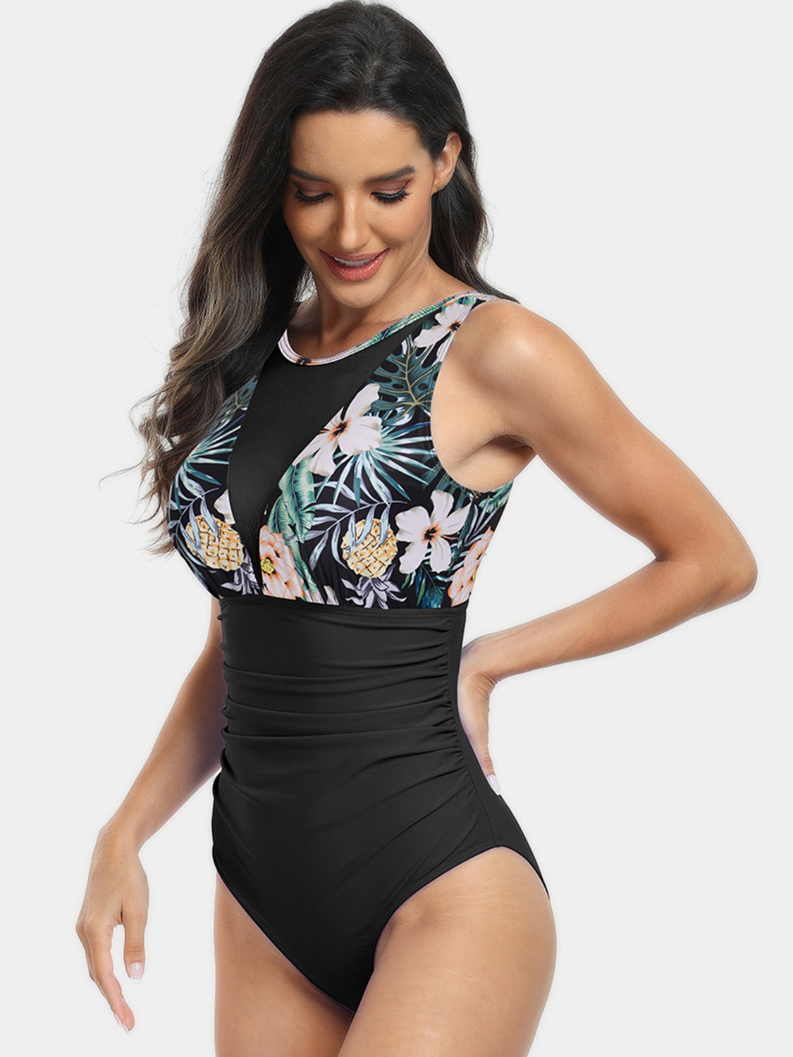 Cutout Printed Round Neck One-Piece Swimwear - ThingsWeUseAndLove 