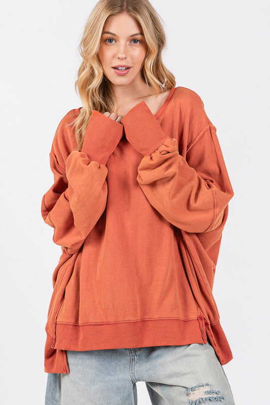 Mineral Wash Side Slit Oversized Sweatshirt - ThingsWeUseAndLove 