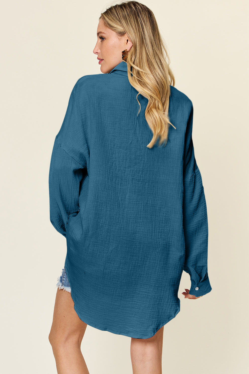 Simone Size Inclusive Pocketed Texture Button Up Shirt - ThingsWeUseAndLove 