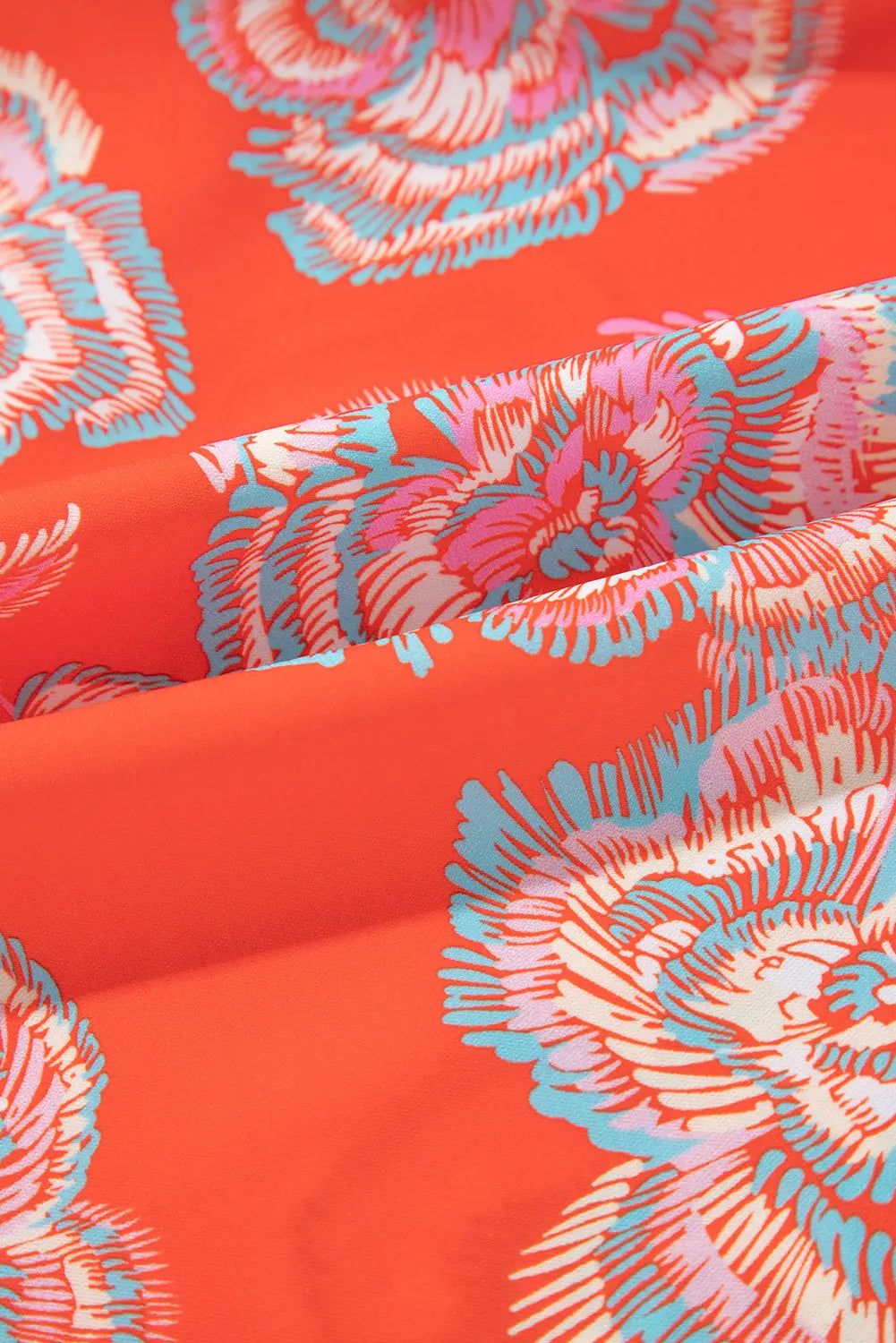 Red Floral Print Lapel Collar Loose Shirt Mini Dress - ThingsWeUseAndLove 