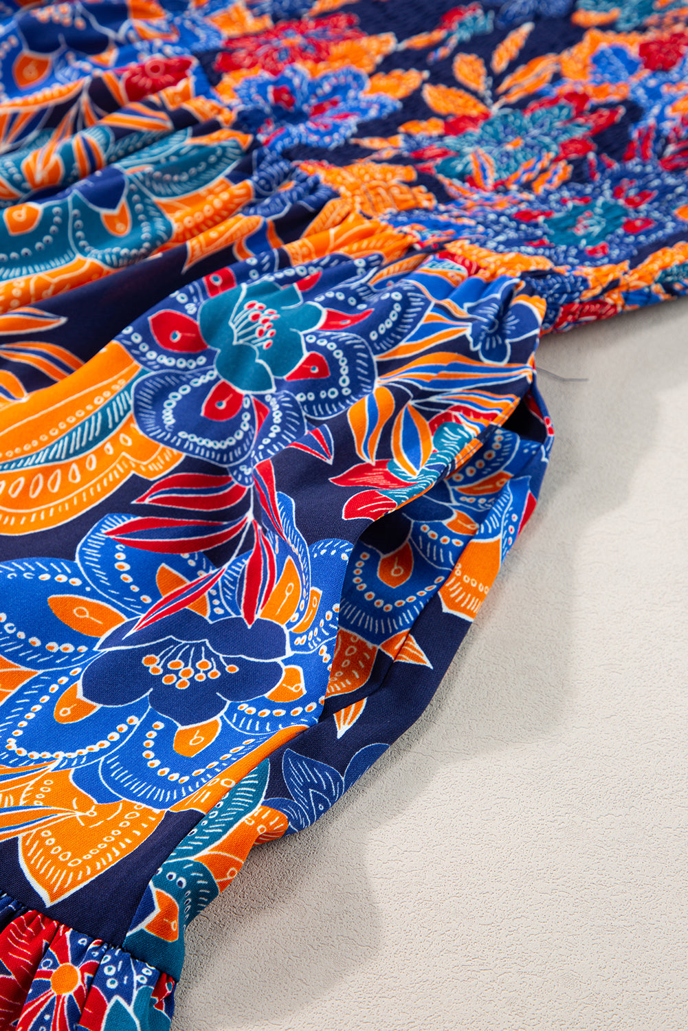 Rose Red Boho Floral V Neck Ruffle Tiered Long Dress - ThingsWeUseAndLove 