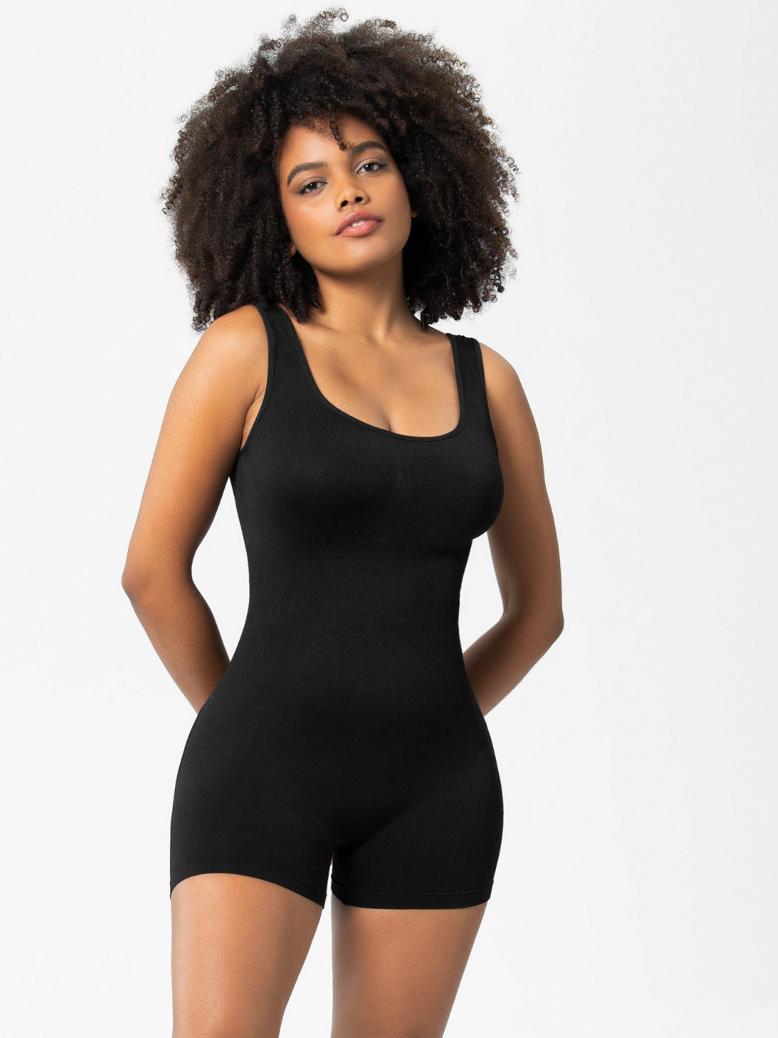 Scoop Neck Wide Strap Shaping Romper - ThingsWeUseAndLove 