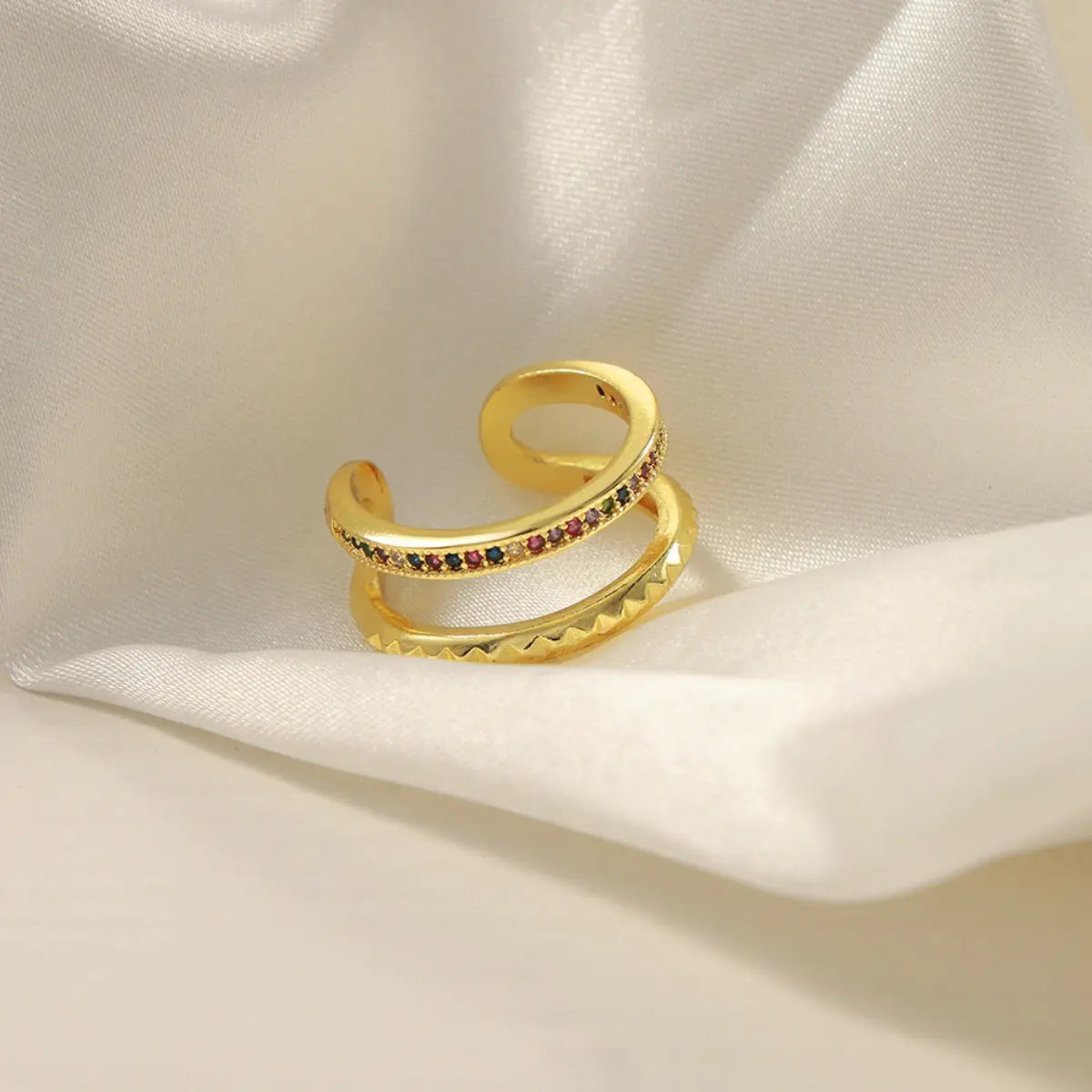 Gold-Plated Czech Diamond Double-Layered Ring - ThingsWeUseAndLove 