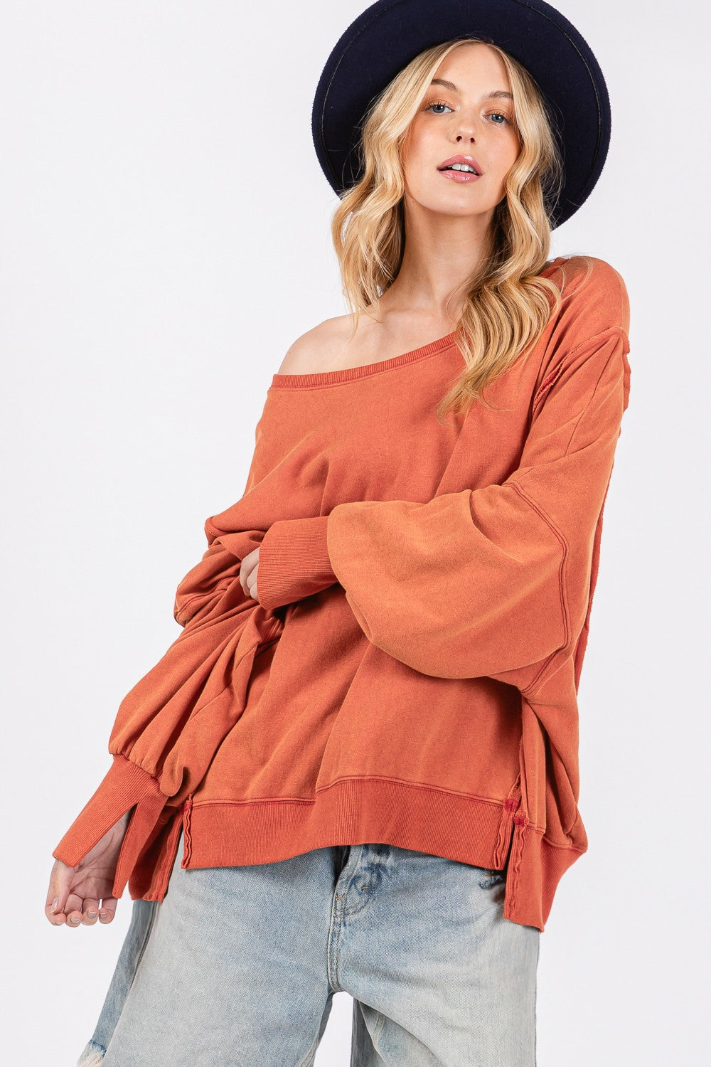 Mineral Wash Side Slit Oversized Sweatshirt - ThingsWeUseAndLove 