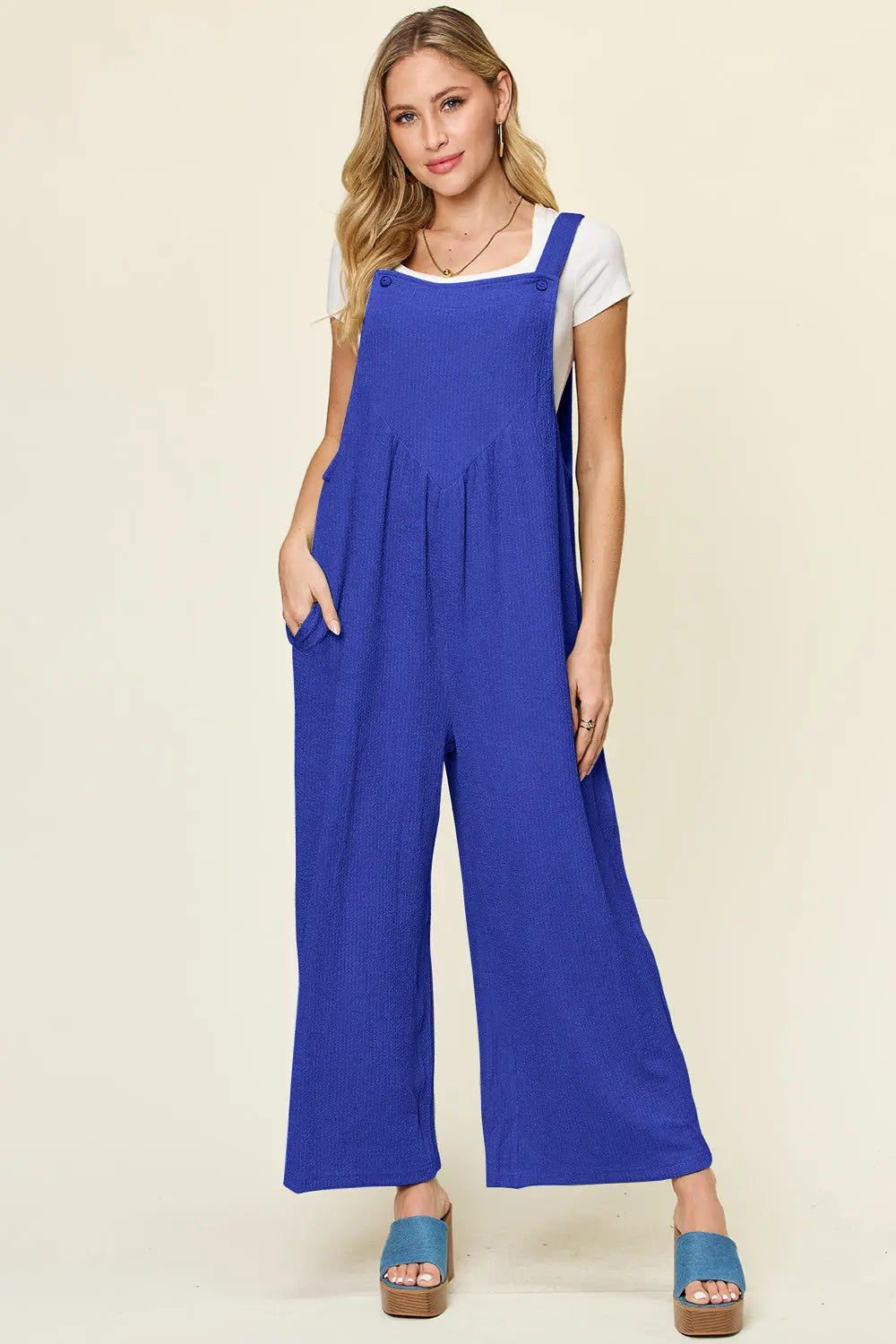 Size Inclusive Texture Sleeveless Wide Leg Overall - ThingsWeUseAndLove Royal-Blue-3XL