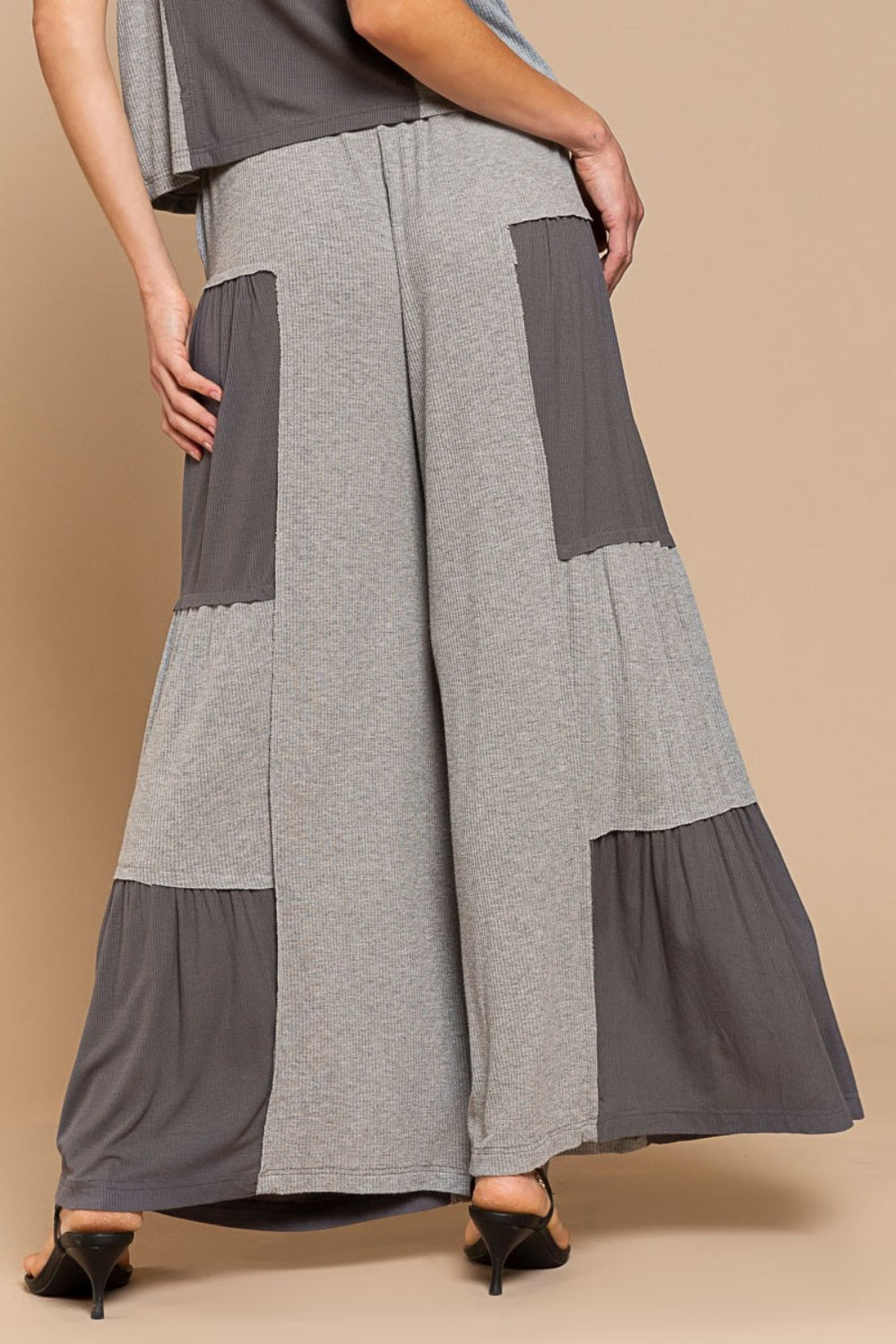 Charcoal & Ash  Ribbed Contrast Wide Leg Pants - ThingsWeUseAndLove 