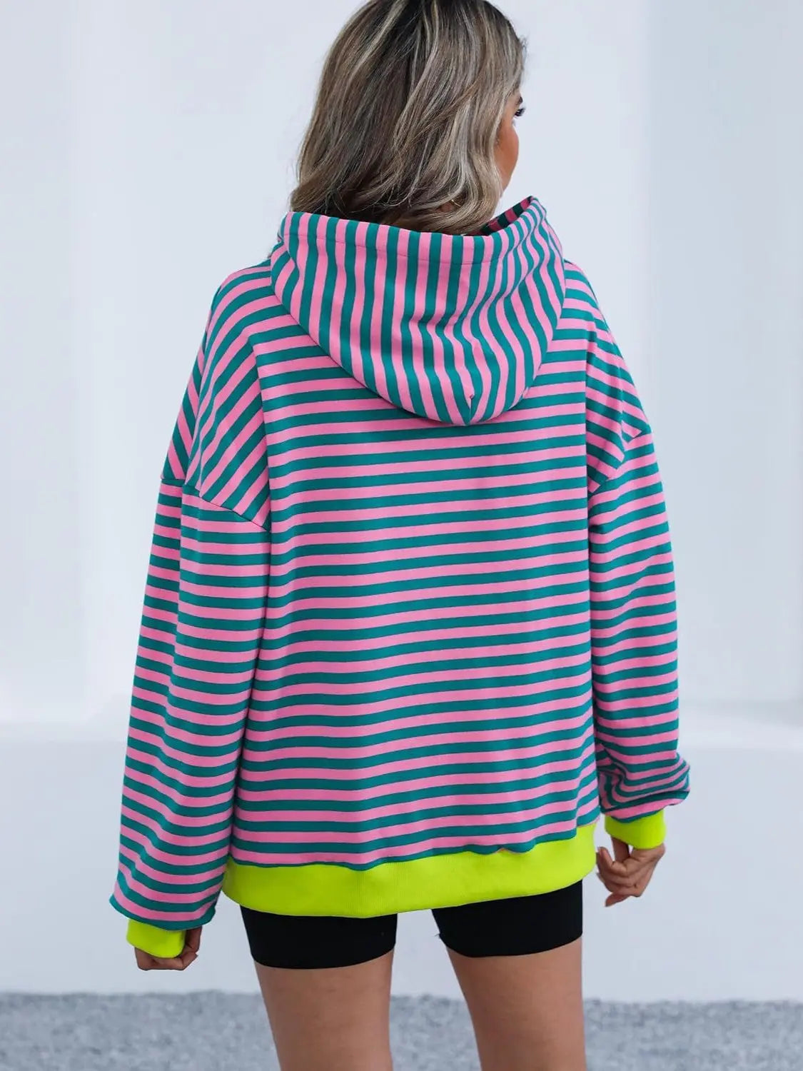 Drawstring Striped Long Sleeve Hoodie - ThingsWeUseAndLove 