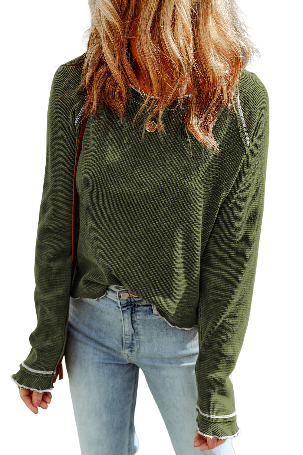 Exposed Seam Textured Pullover Long Sleeve Top - ThingsWeUseAndLove 