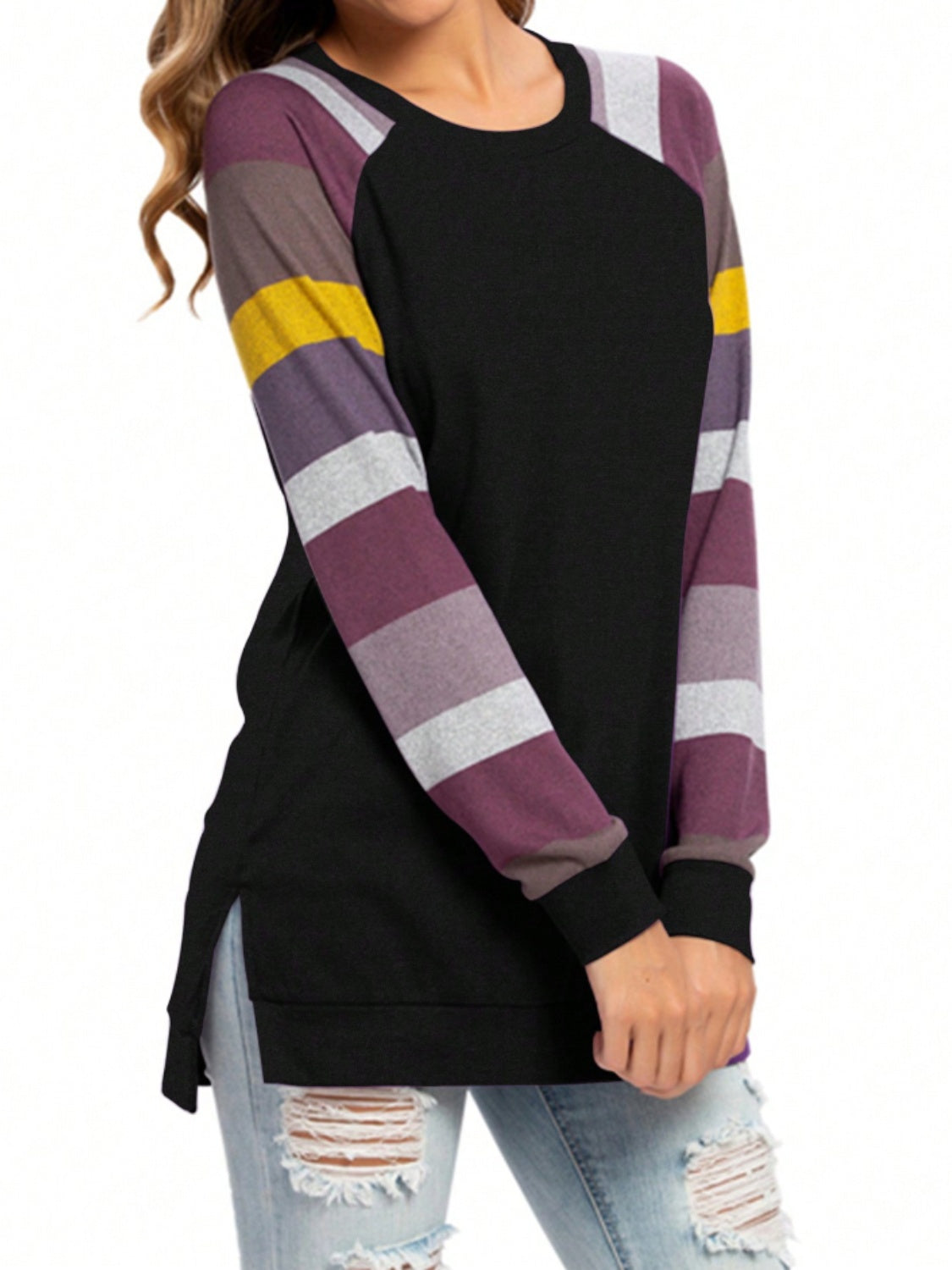 Doria Color Block Round Neck Long Sleeve T-Shirt - ThingsWeUseAndLove 