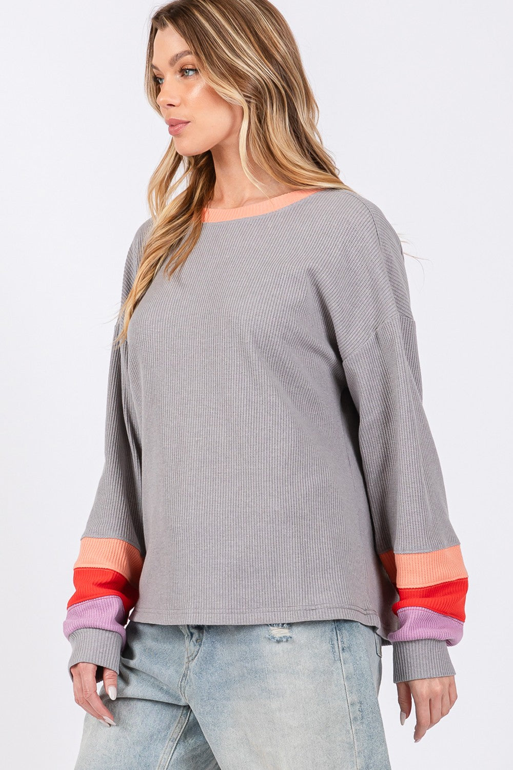 Color Block Waffle Knit T-Shirt - ThingsWeUseAndLove 