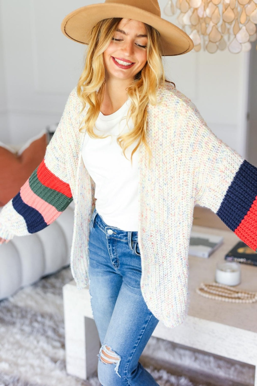 Color Block Open Front Cardigan - ThingsWeUseAndLove 