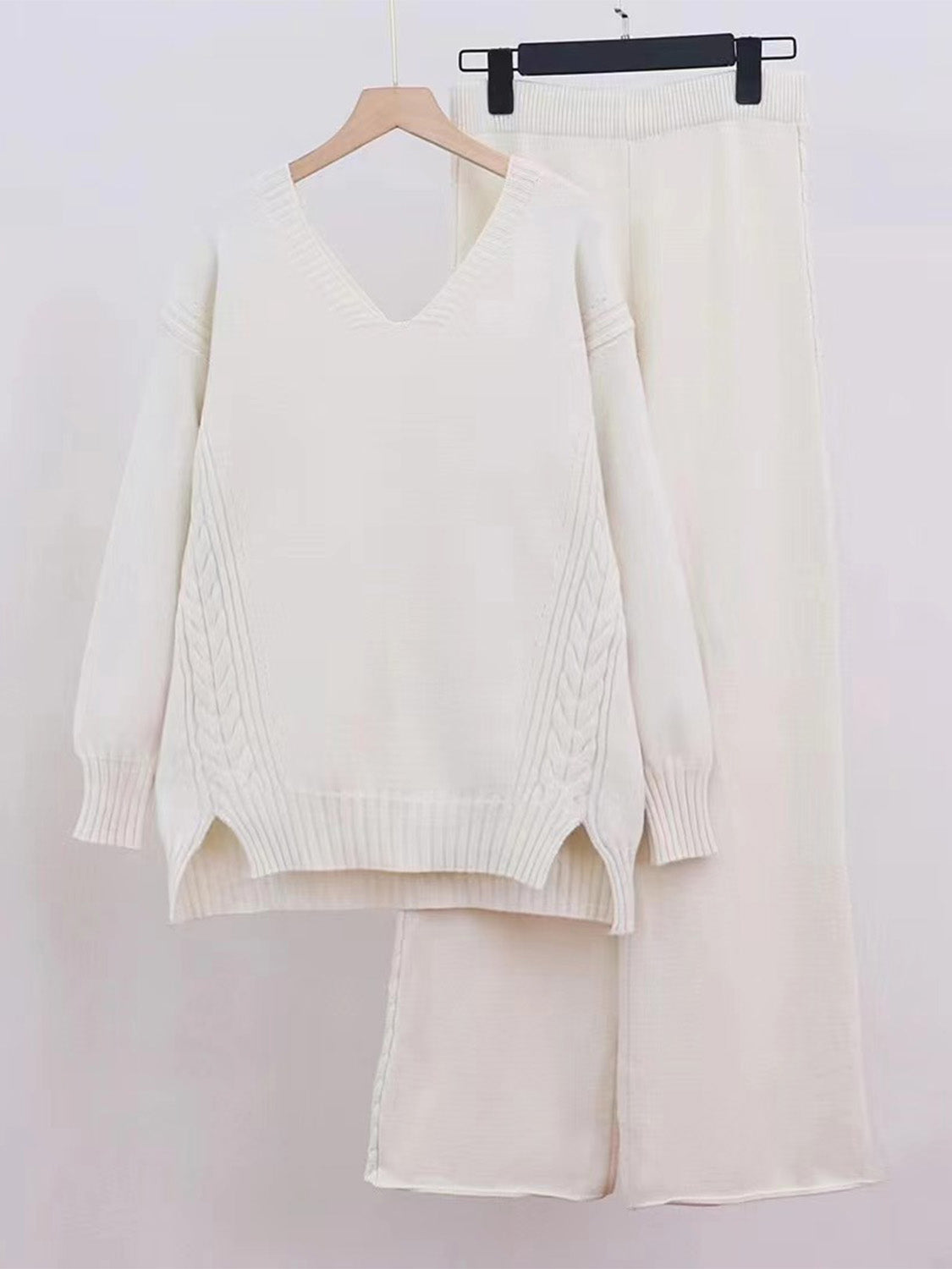 V-Neck Long Sleeve Top and Pants Sweater Set