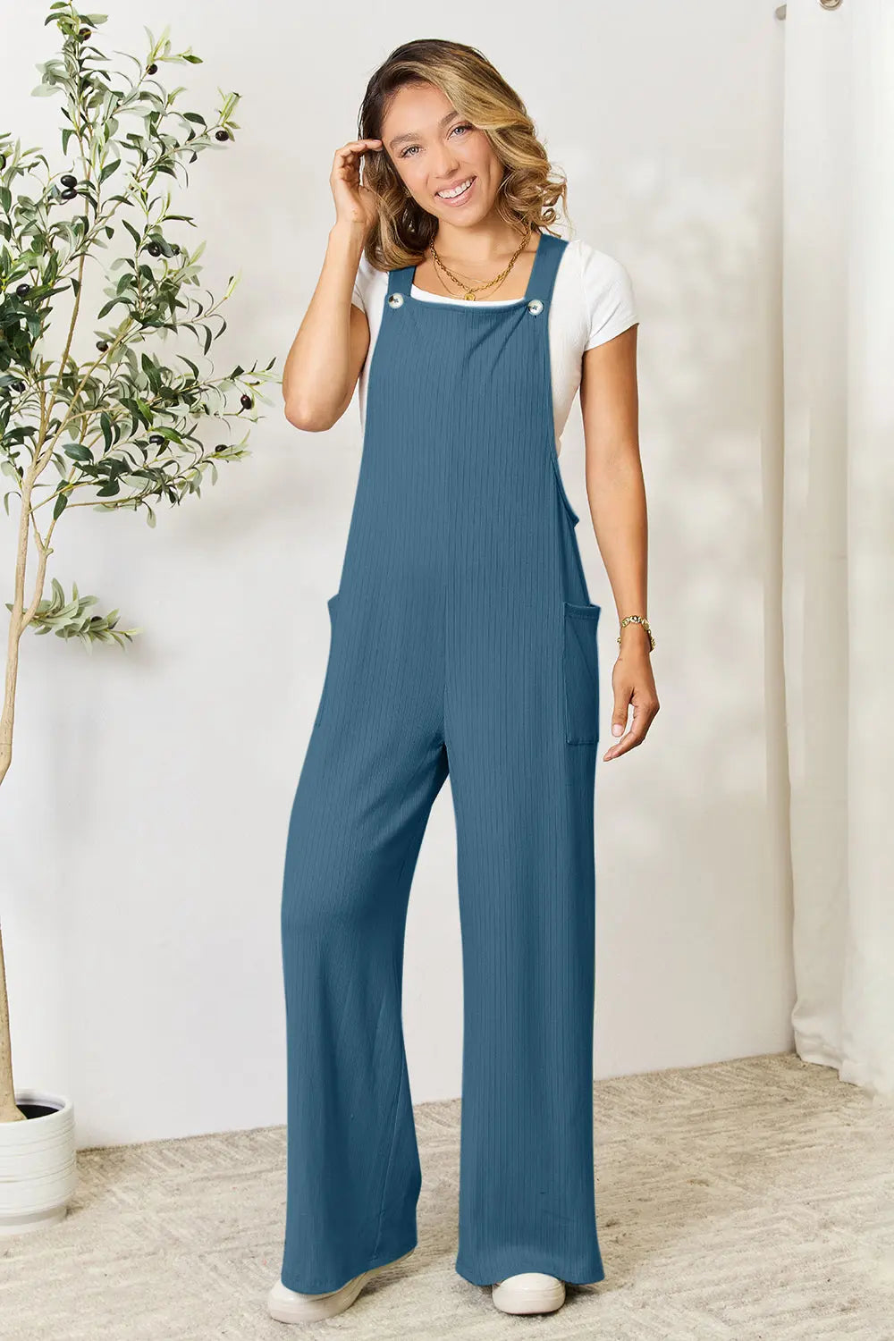 Size Inclusive Wide Strap Overall with Pockets - ThingsWeUseAndLove French-Blue-3XL