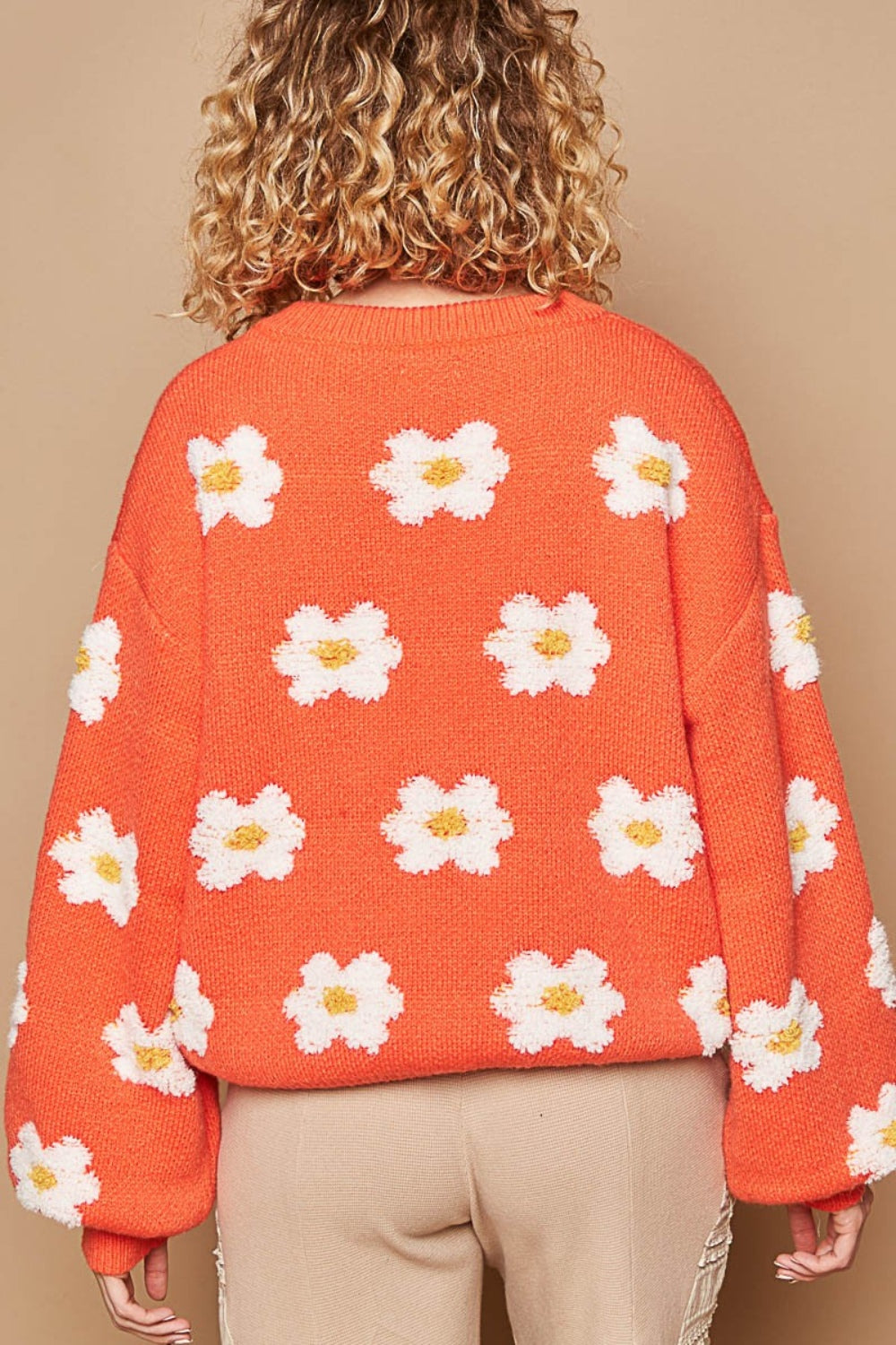 Daisy Pattern Drop Shoulder Sweater - ThingsWeUseAndLove 