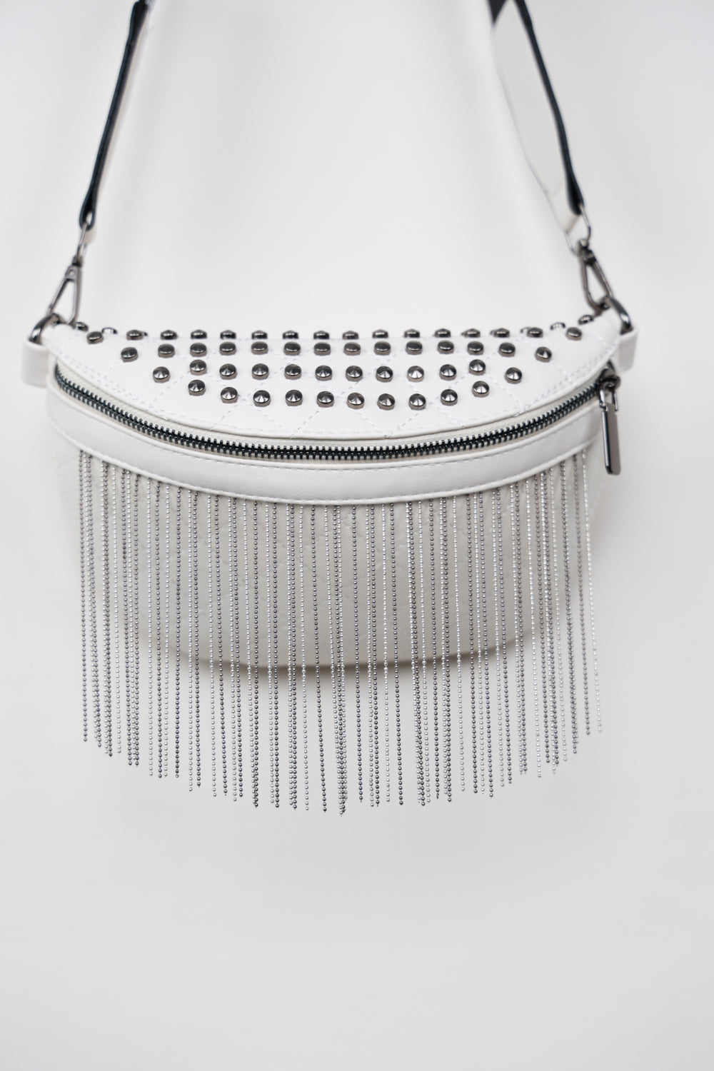 PU Leather Studded Fringed Sling Bag