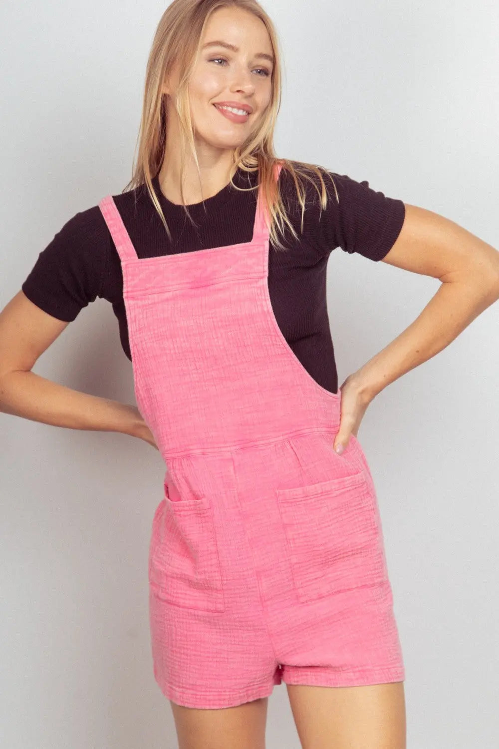 Sleeveless Double Gauze Overalls with Pockets - ThingsWeUseAndLove Pink-L