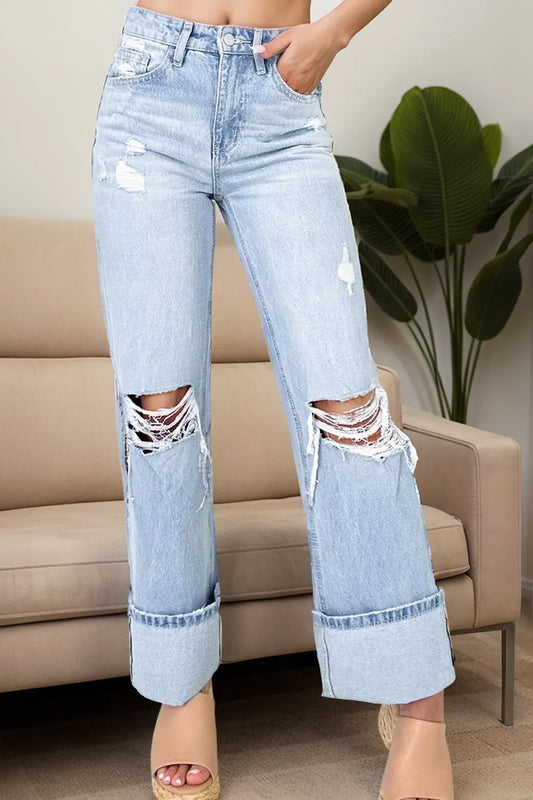 Misha Distressed High Waist Jeans with Pockets - ThingsWeUseAndLove Light-4