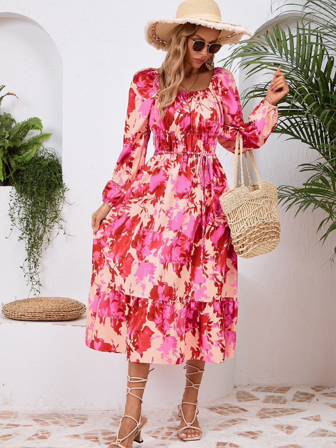 Edite Long Sleeve Printed  Midi Dress - ThingsWeUseAndLove 