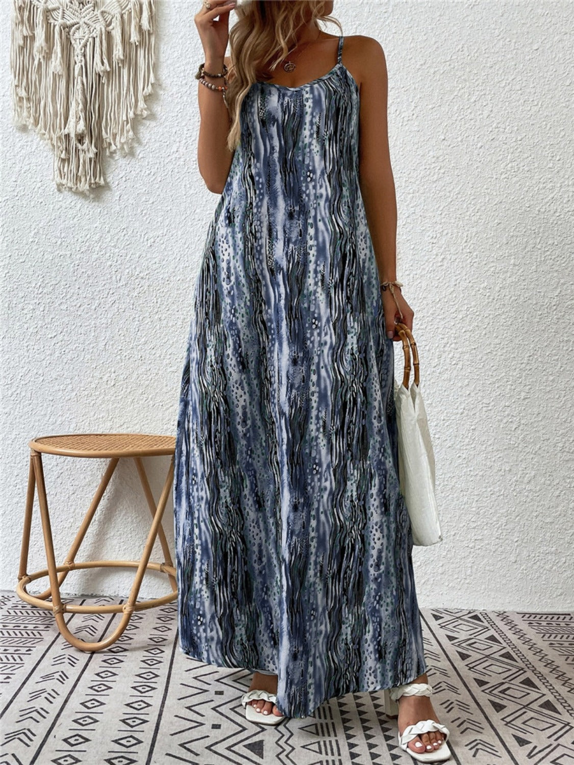 Full Size Printed Scoop Neck Maxi Cami Dress - ThingsWeUseAndLove Dusty-Blue-5XL