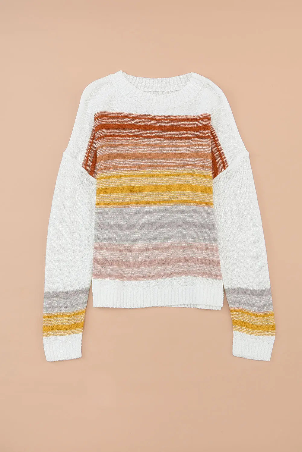 Multicolor Knitted Long Sleeve Pullover Striped Sweater - ThingsWeUseAndLove 