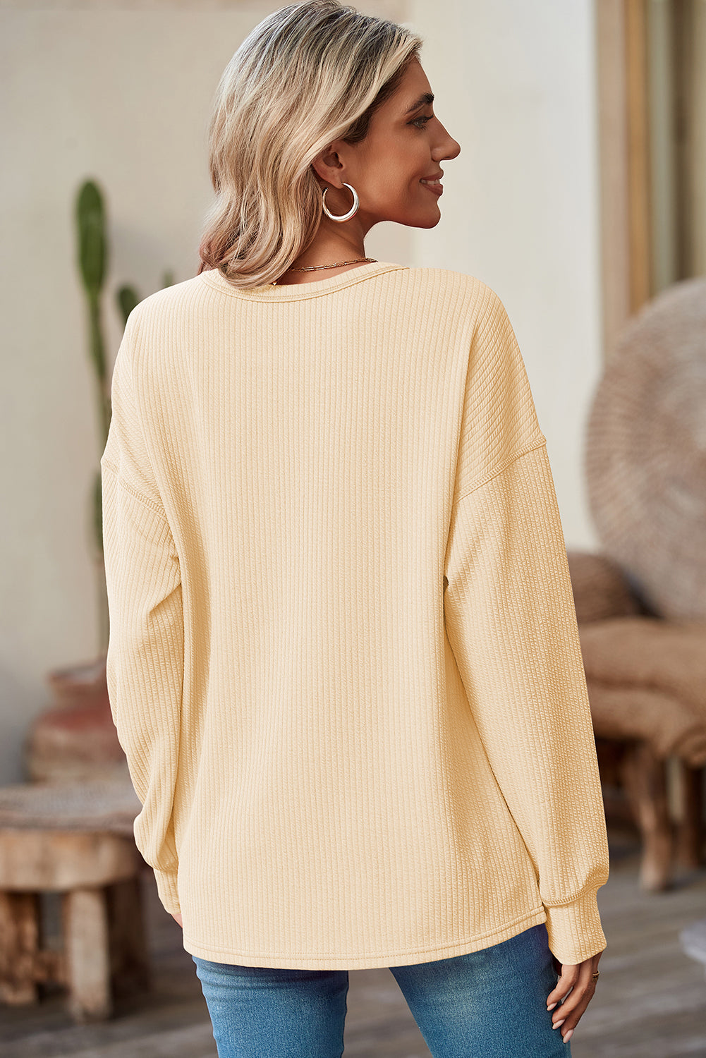 Ribbed Pocketed Long Sleeve Top - ThingsWeUseAndLove 