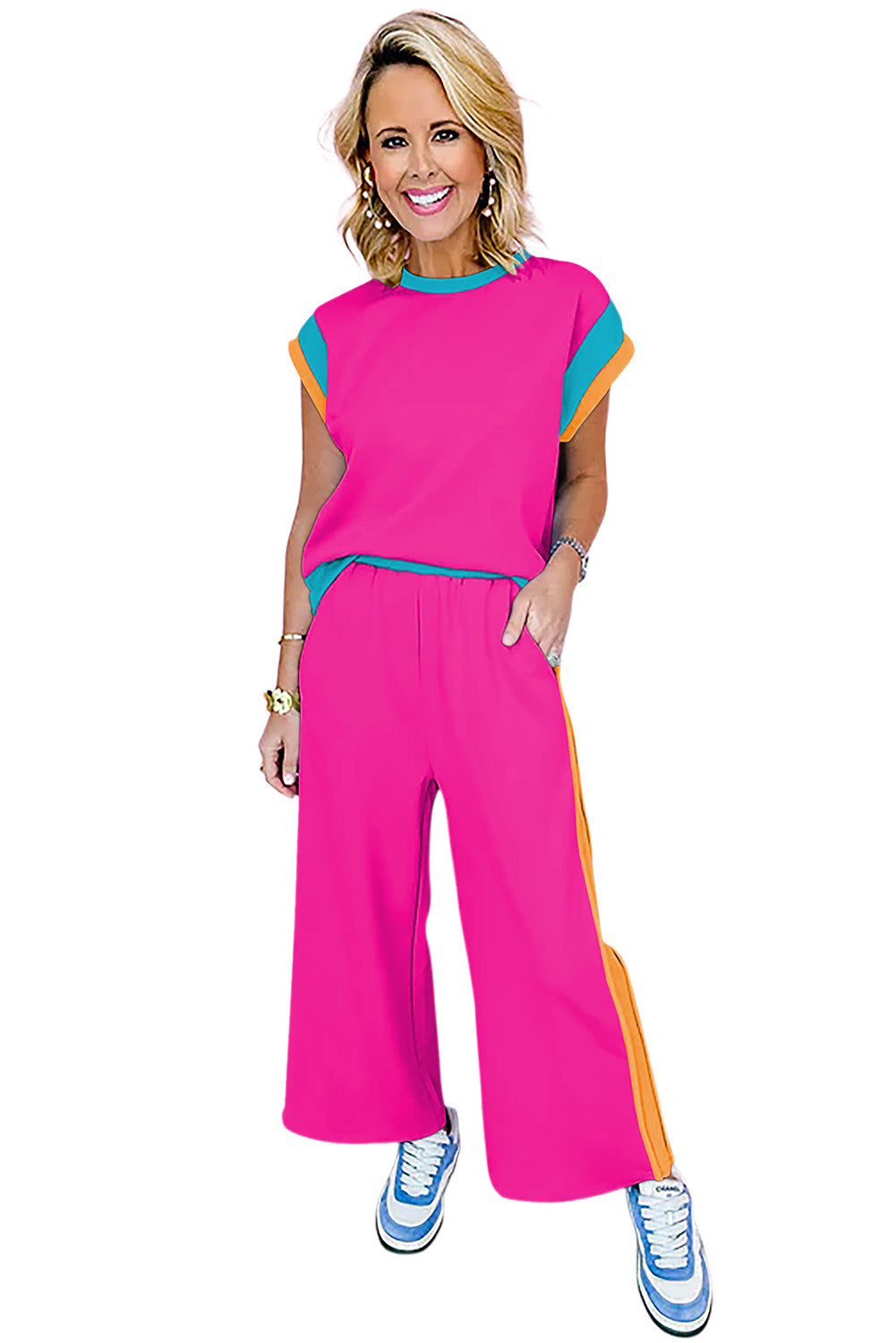 Chestnut Color Block Detail Casual Two-piece Outfit - ThingsWeUseAndLove 