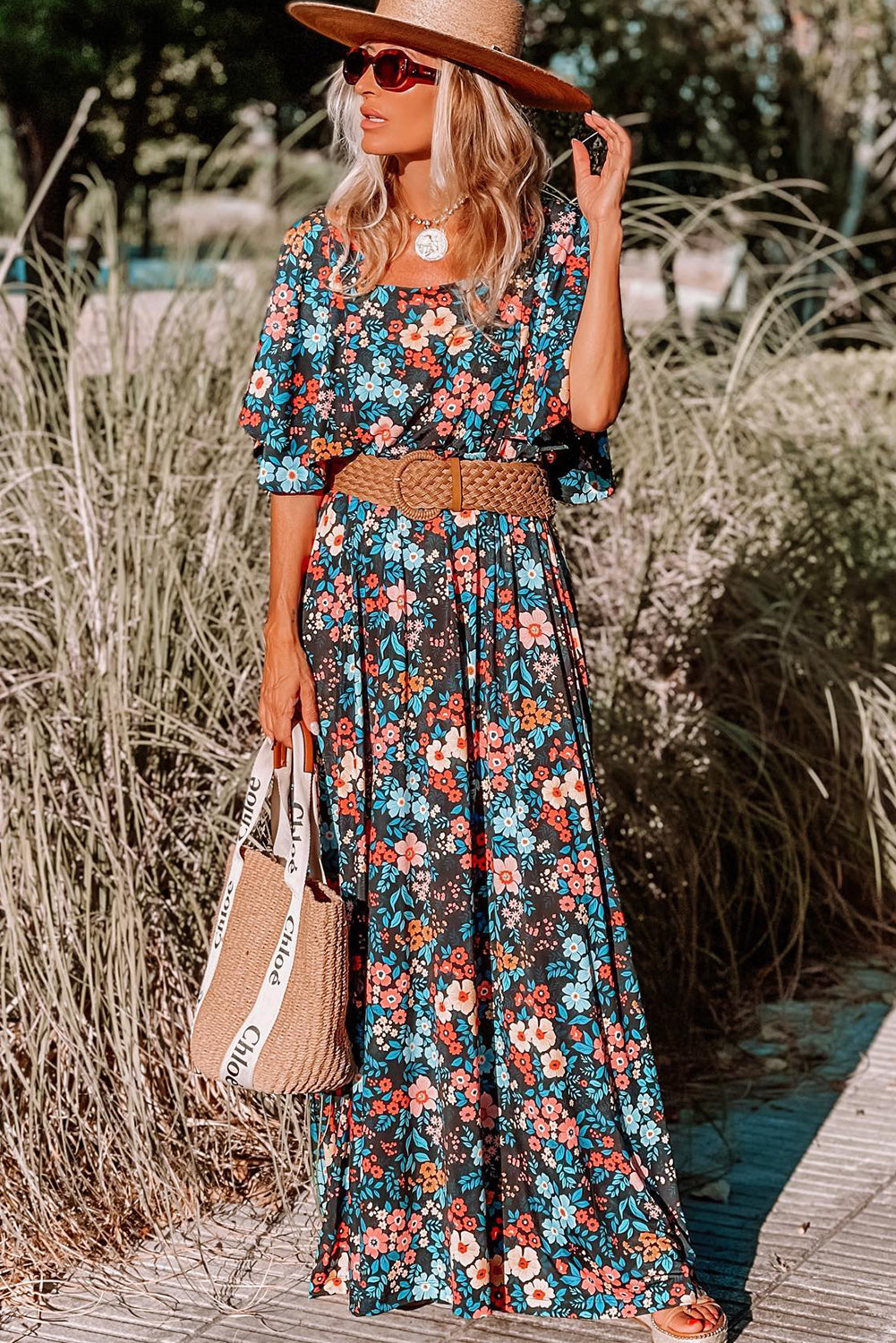 Boho Floral Print Knotted Backless Maxi Dress - ThingsWeUseAndLove 