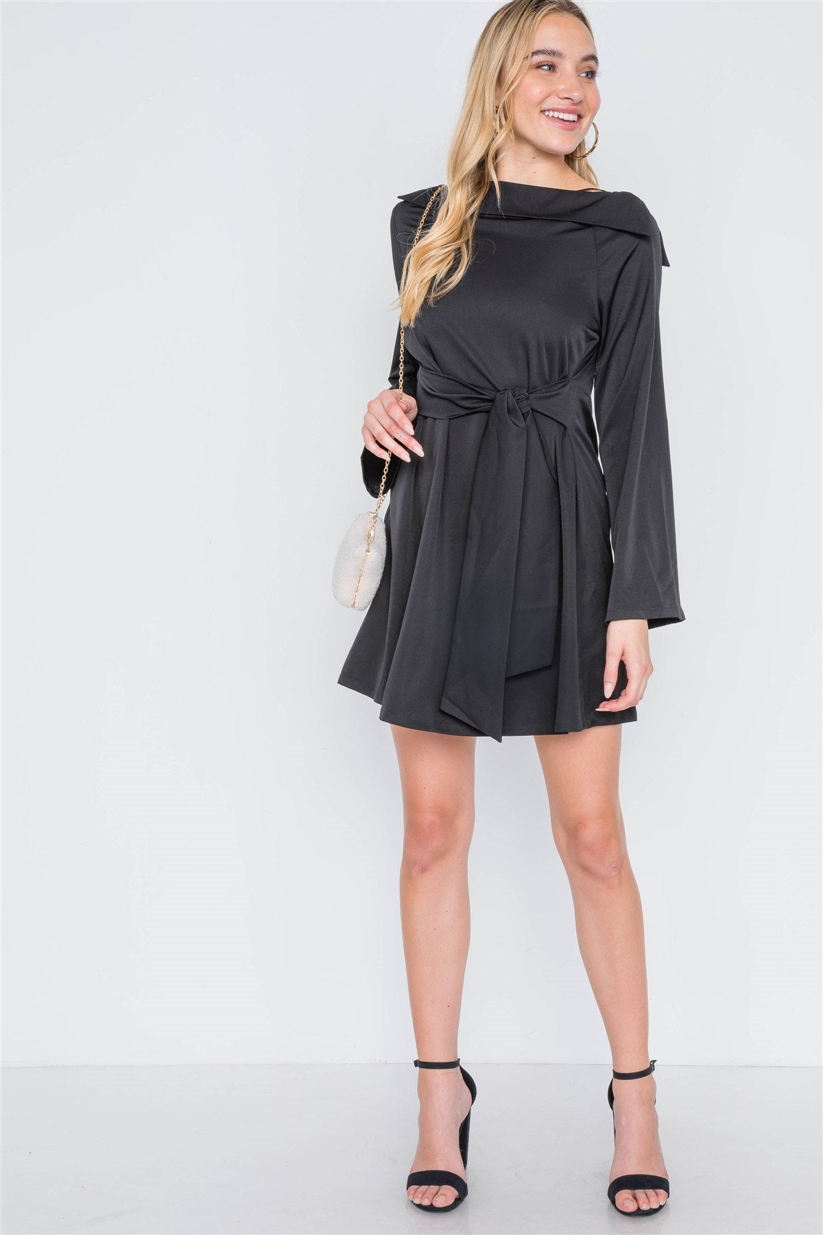 Straight Neck Solid Front-tie Dress - ThingsWeUseAndLove 