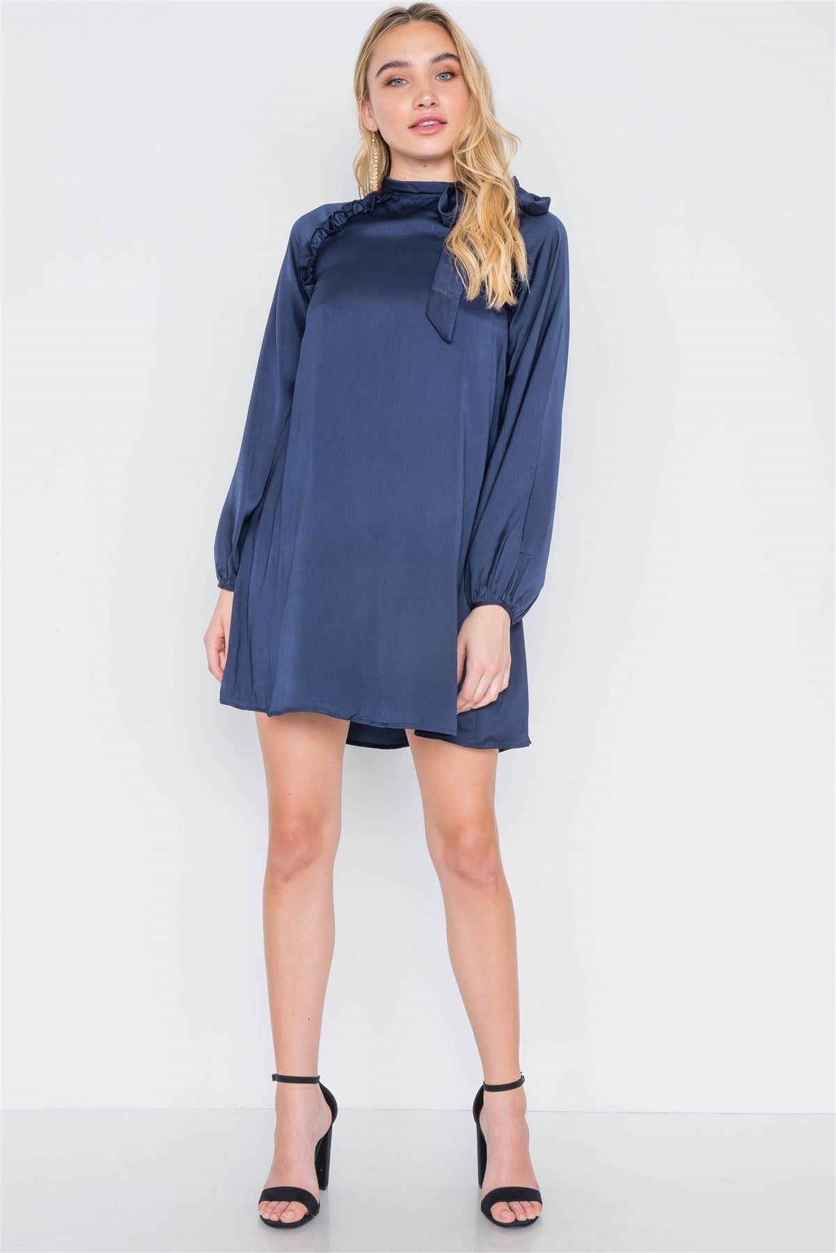 Satin Long Sleeve Side-tie Mini Dress - ThingsWeUseAndLove 