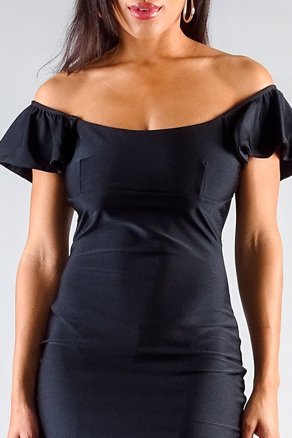 Convertible Off Shoulder Ruffle Sleeve Bodycon Mini Dress - ThingsWeUseAndLove 