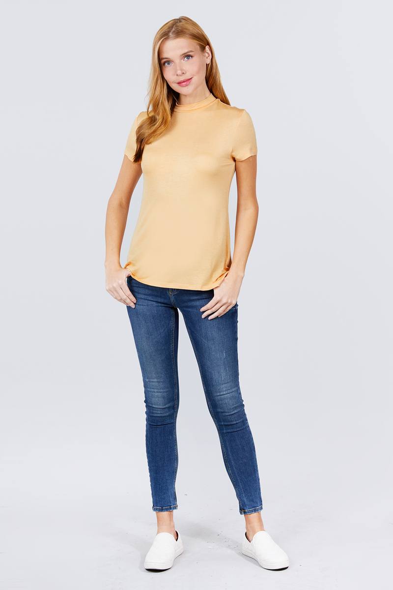 Short Sleeve Mock Neck Rayon Spandex Rib Top - ThingsWeUseAndLove 