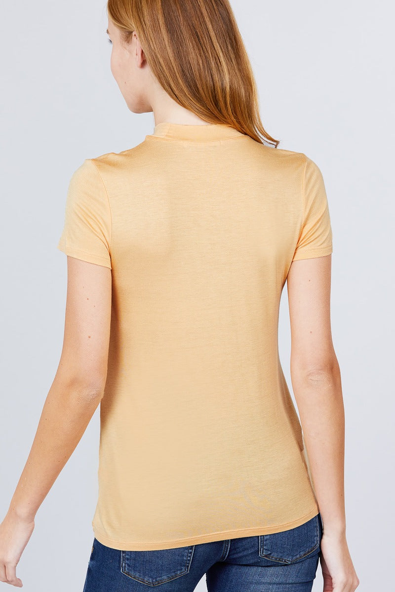 Short Sleeve Mock Neck Rayon Spandex Rib Top - ThingsWeUseAndLove 