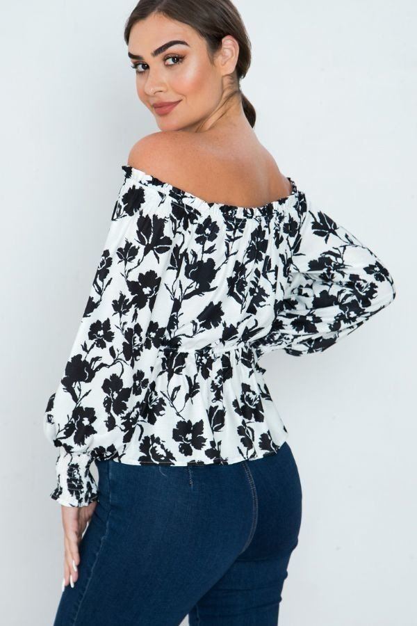 Long Sleeves Off Shoulder Neckline Printed Shirt - ThingsWeUseAndLove 