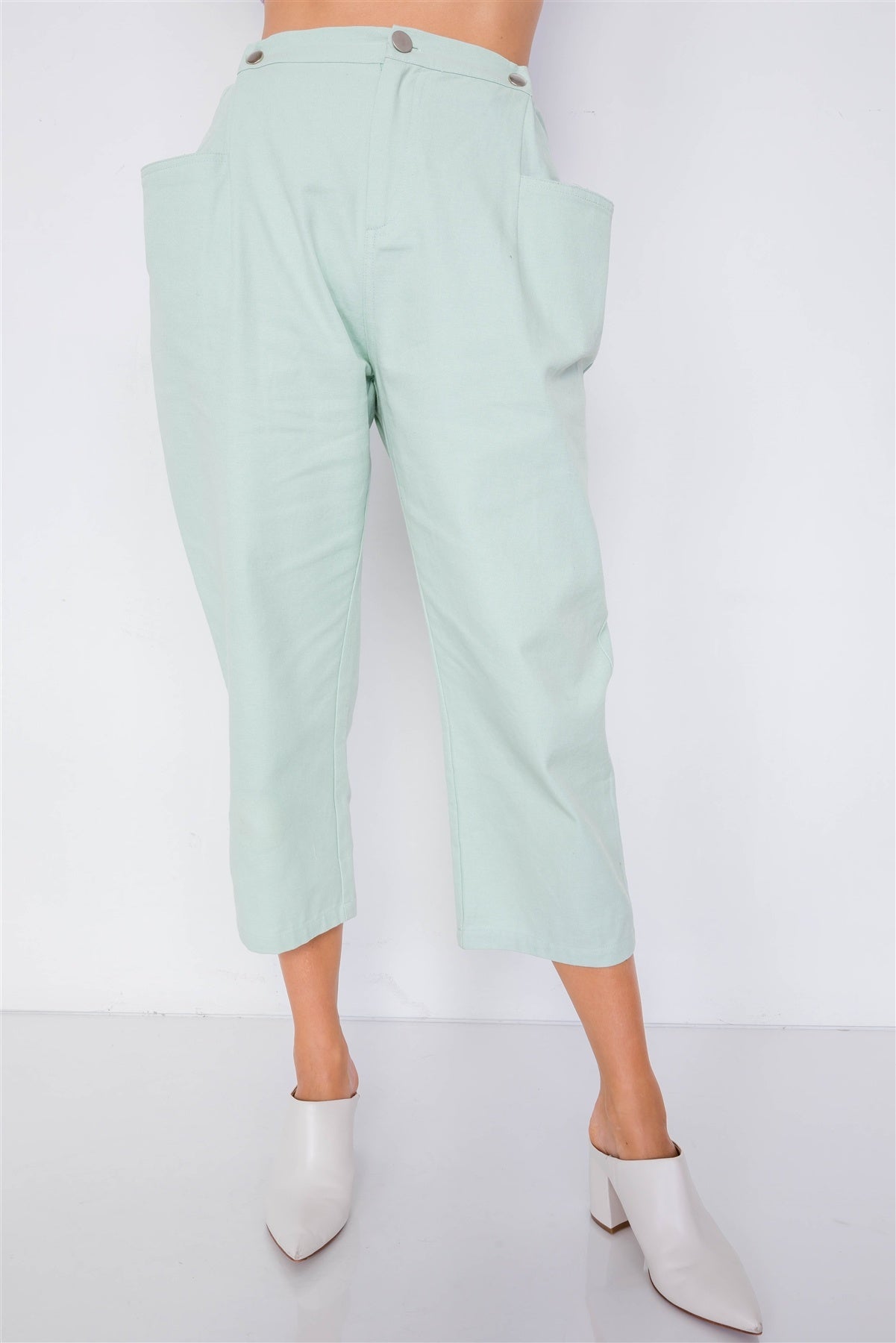 Pastel Chic Solid Ankle Wide Leg Adjustable Snap Waist Pants - ThingsWeUseAndLove 